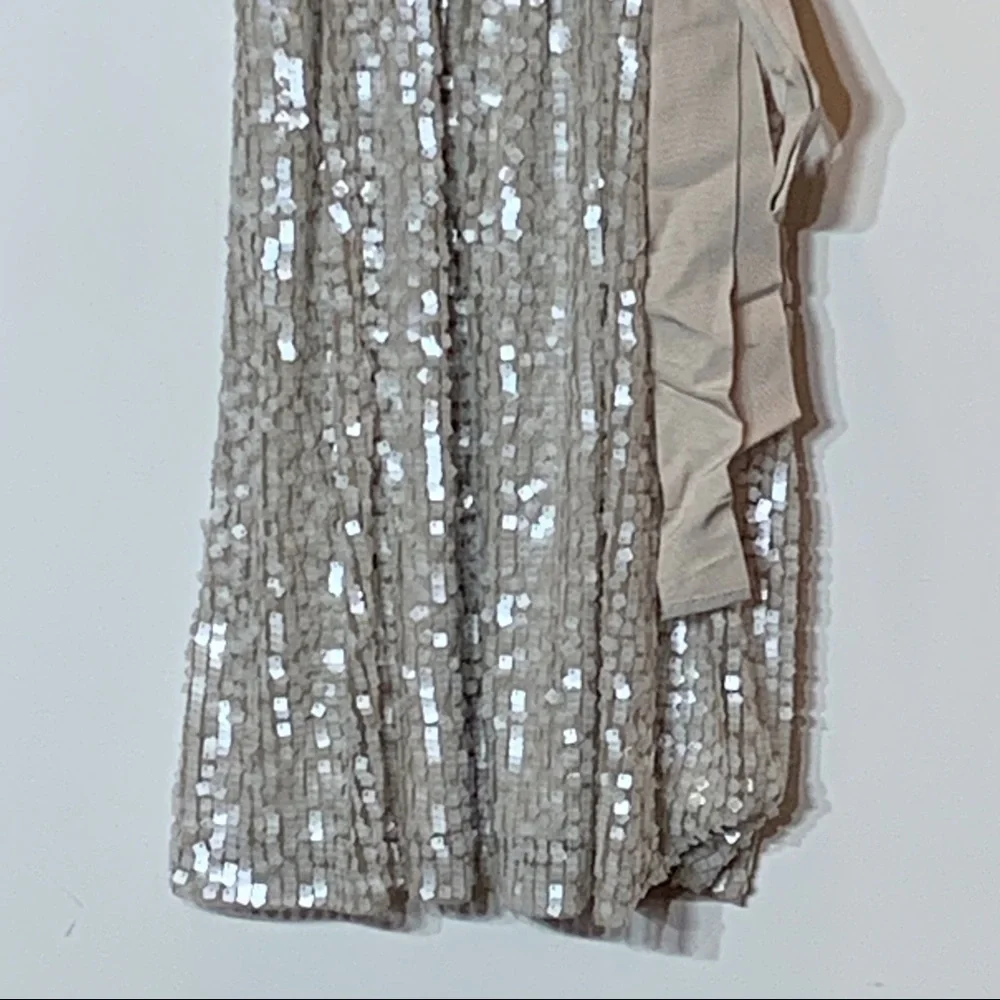 EUC Express Sequin Embellished Adjustable Spaghetti‎ Strap Cream and Tan Dress